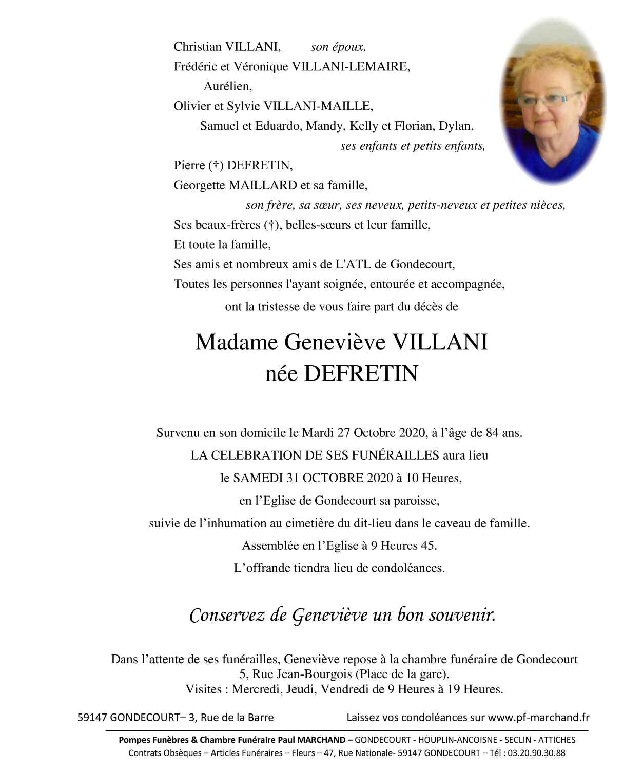 Image Annonce nécrologique de Geneviève VILLANI