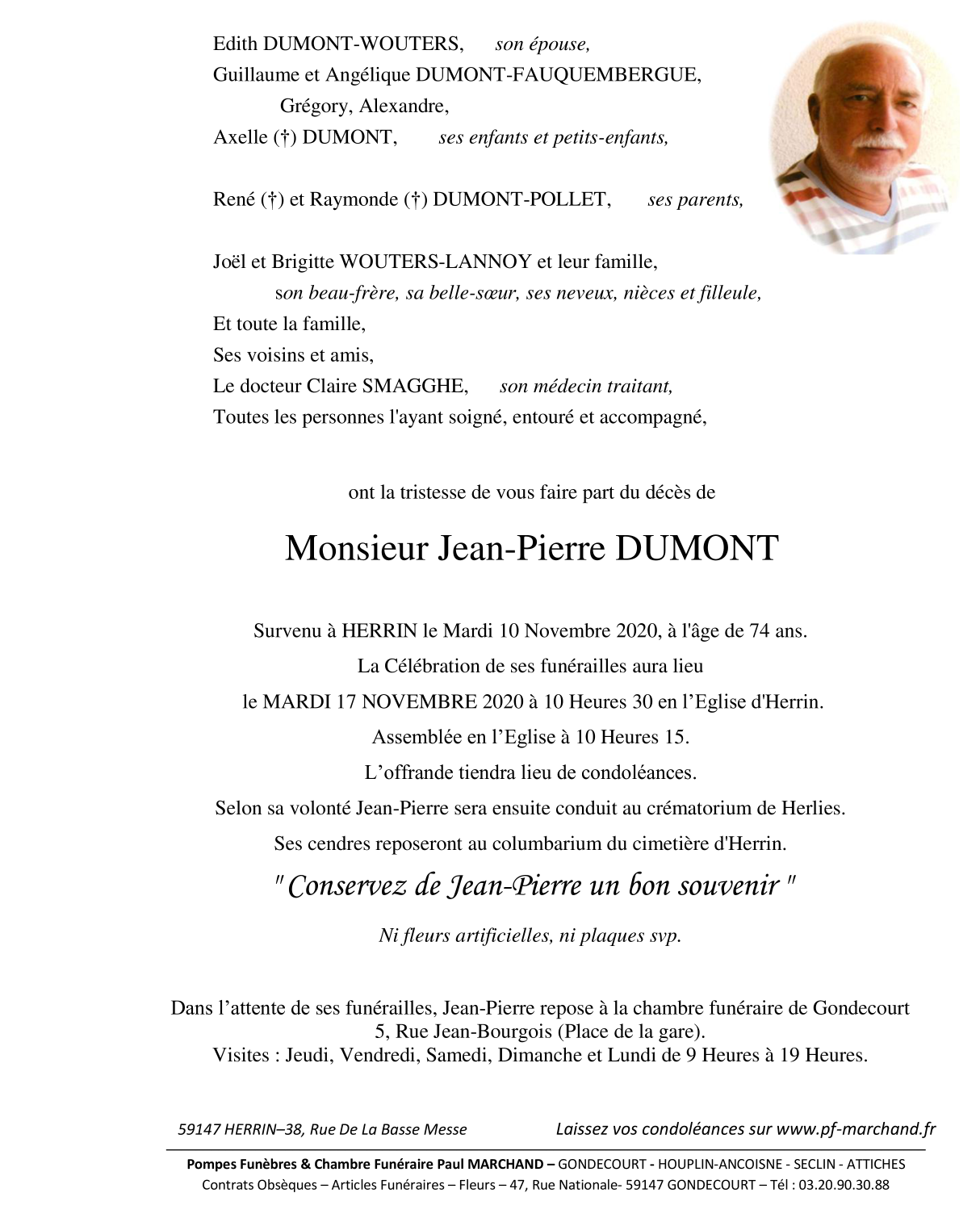Image Annonce nécrologique de Jean-Pierre DUMONT