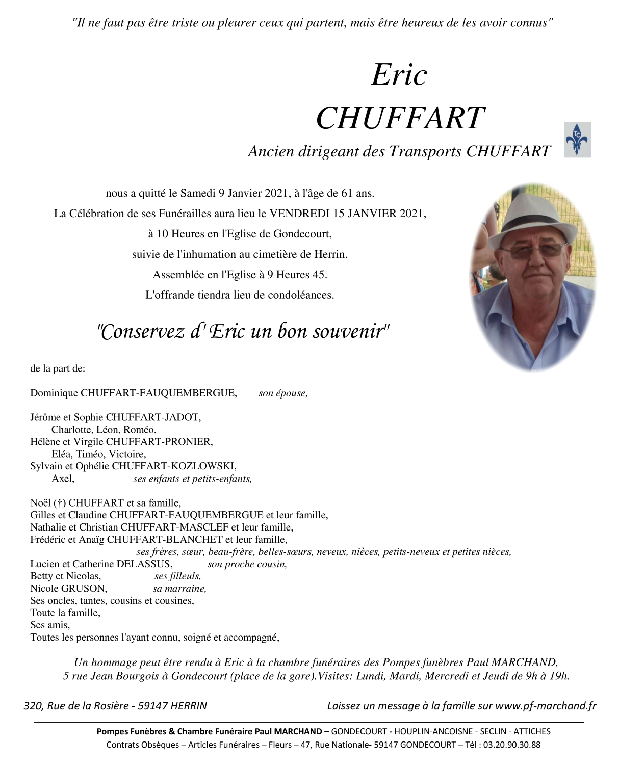Image Annonce nécrologique de Eric CHUFFART