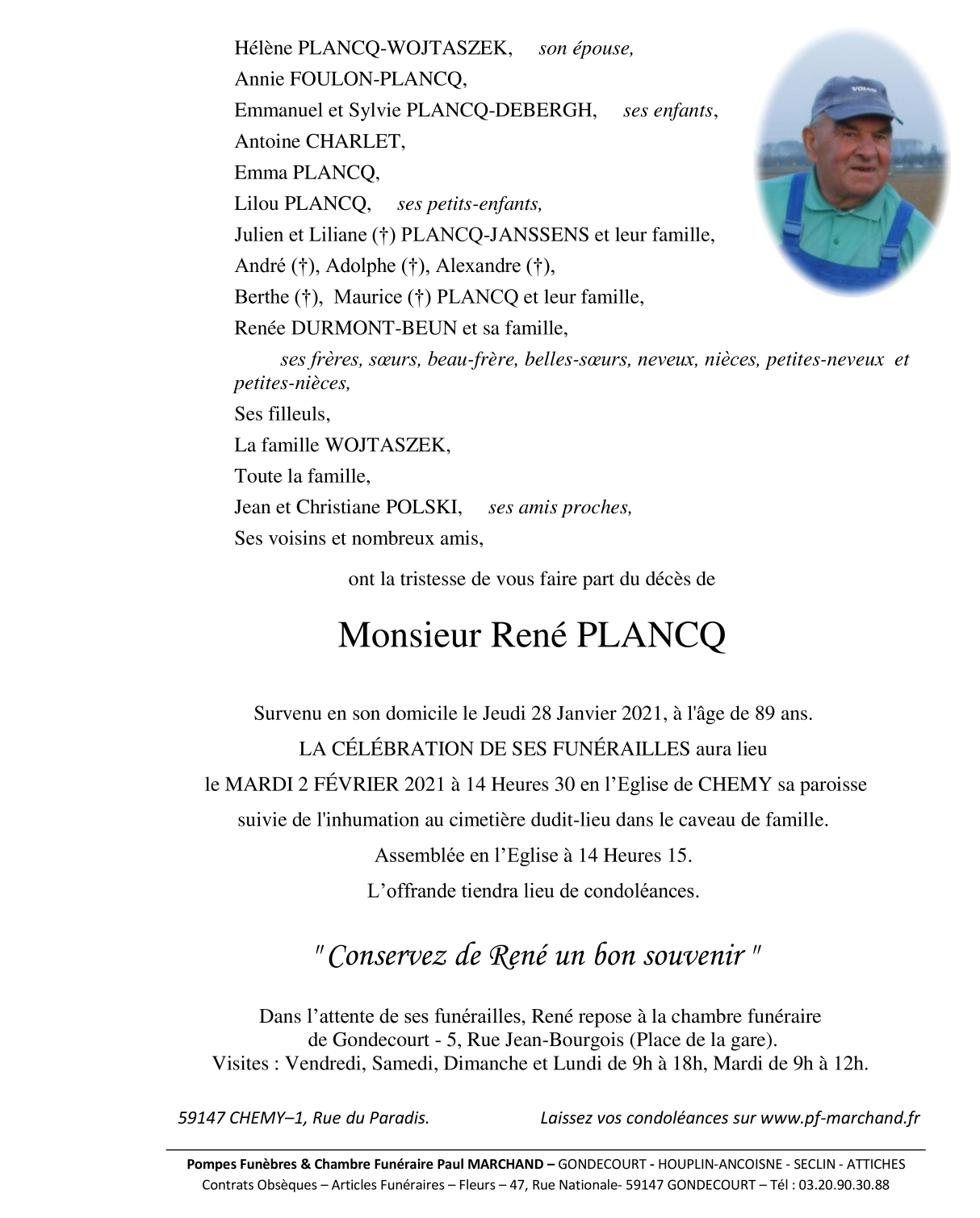 Image Annonce nécrologique de René PLANCQ