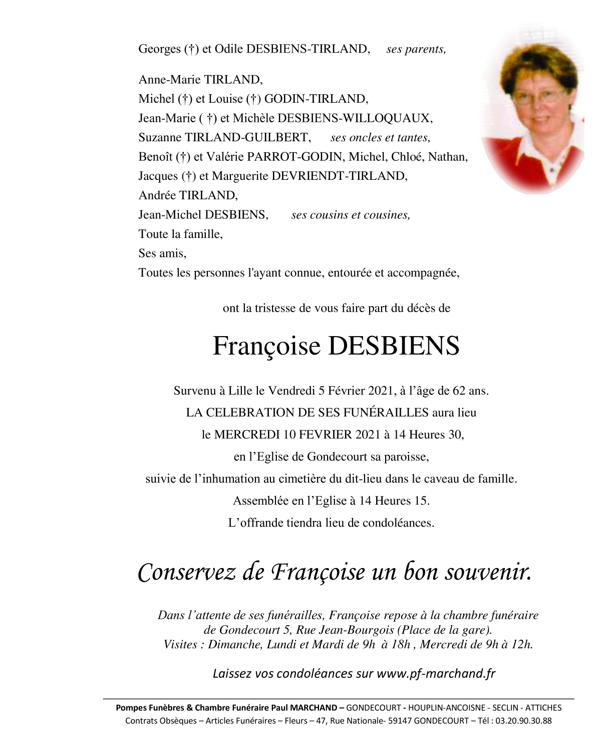 Image Annonce nécrologique de Françoise DESBIENS