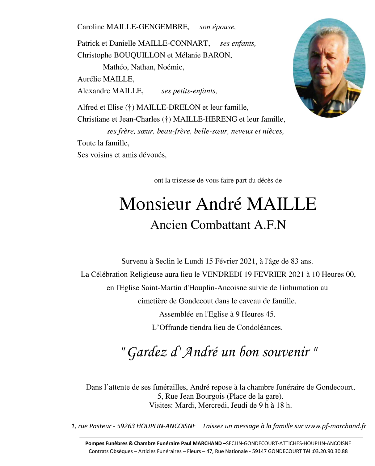 Image Annonce nécrologique de André MAILLE