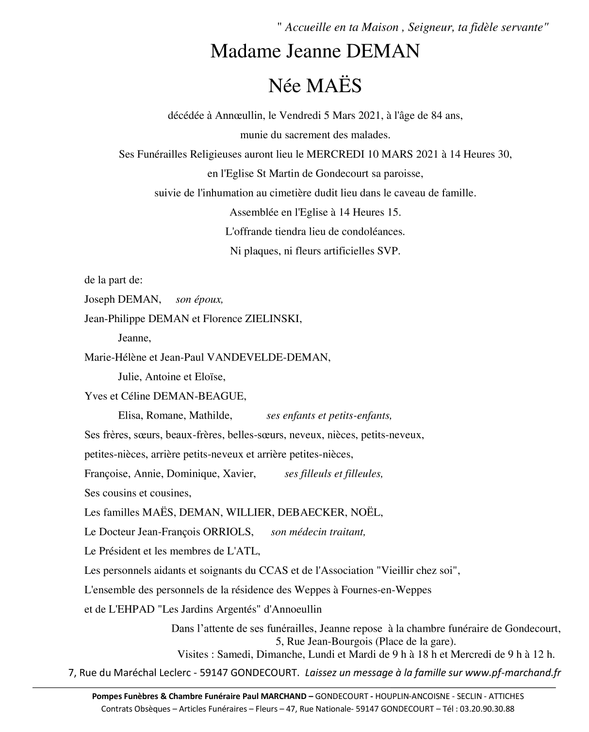 Image Annonce nécrologique de Jeanne DEMAN née MAËS