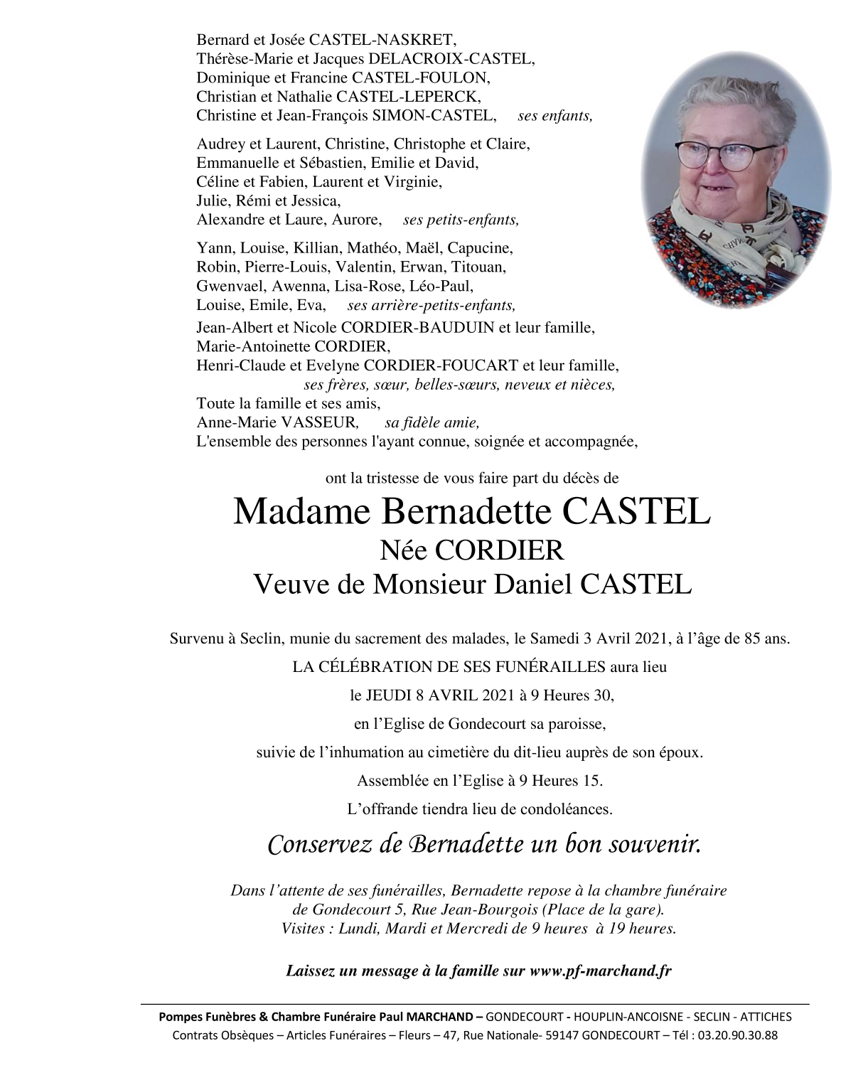 Image Annonce nécrologique de Bernadette CASTEL née CORDIER