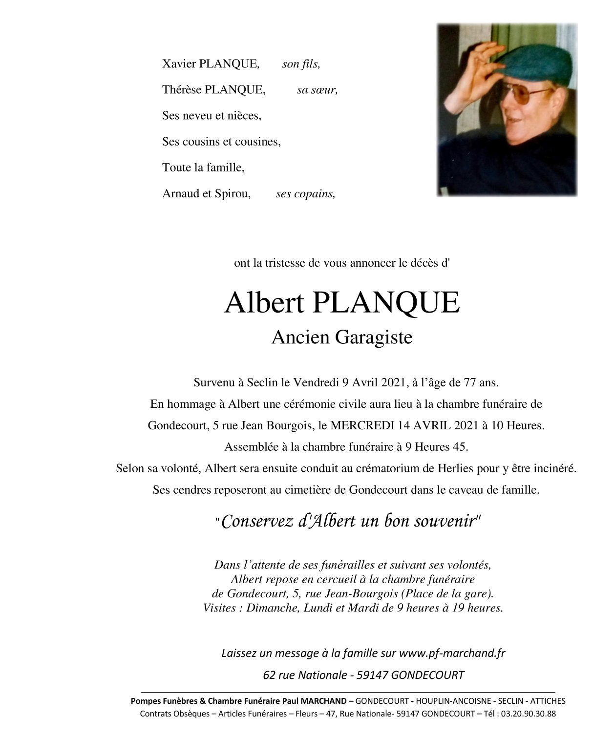 Image Annonce nécrologique de Albert PLANQUE