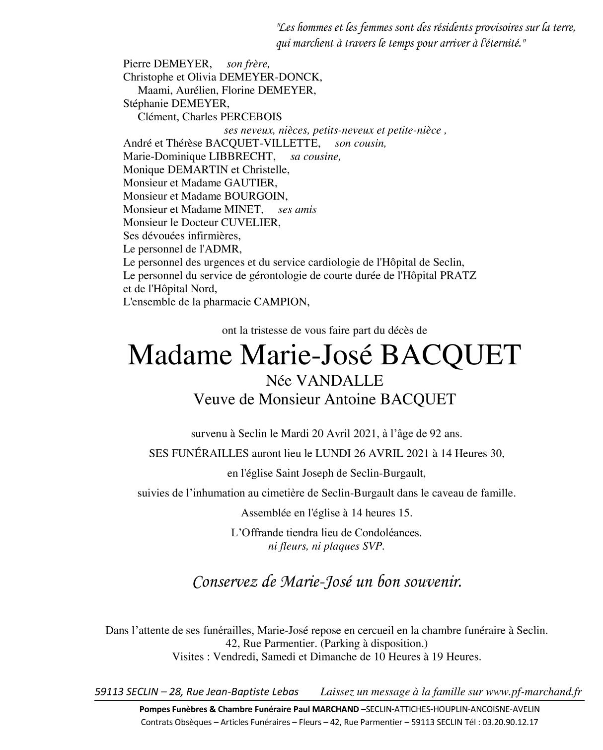 Image Pour voir le faire-part de Marie-José CLIQUEZ-ICI