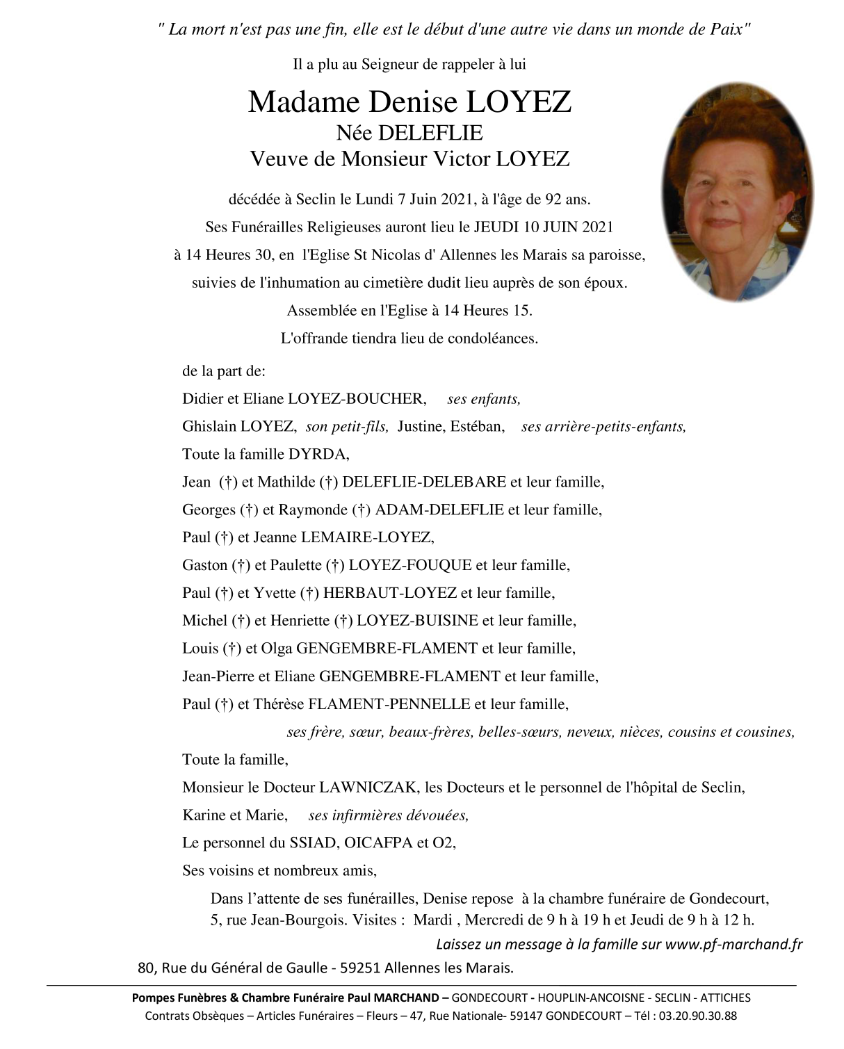 Image Annonce nécrologique de Denise LOYEZ née DELEFLIE