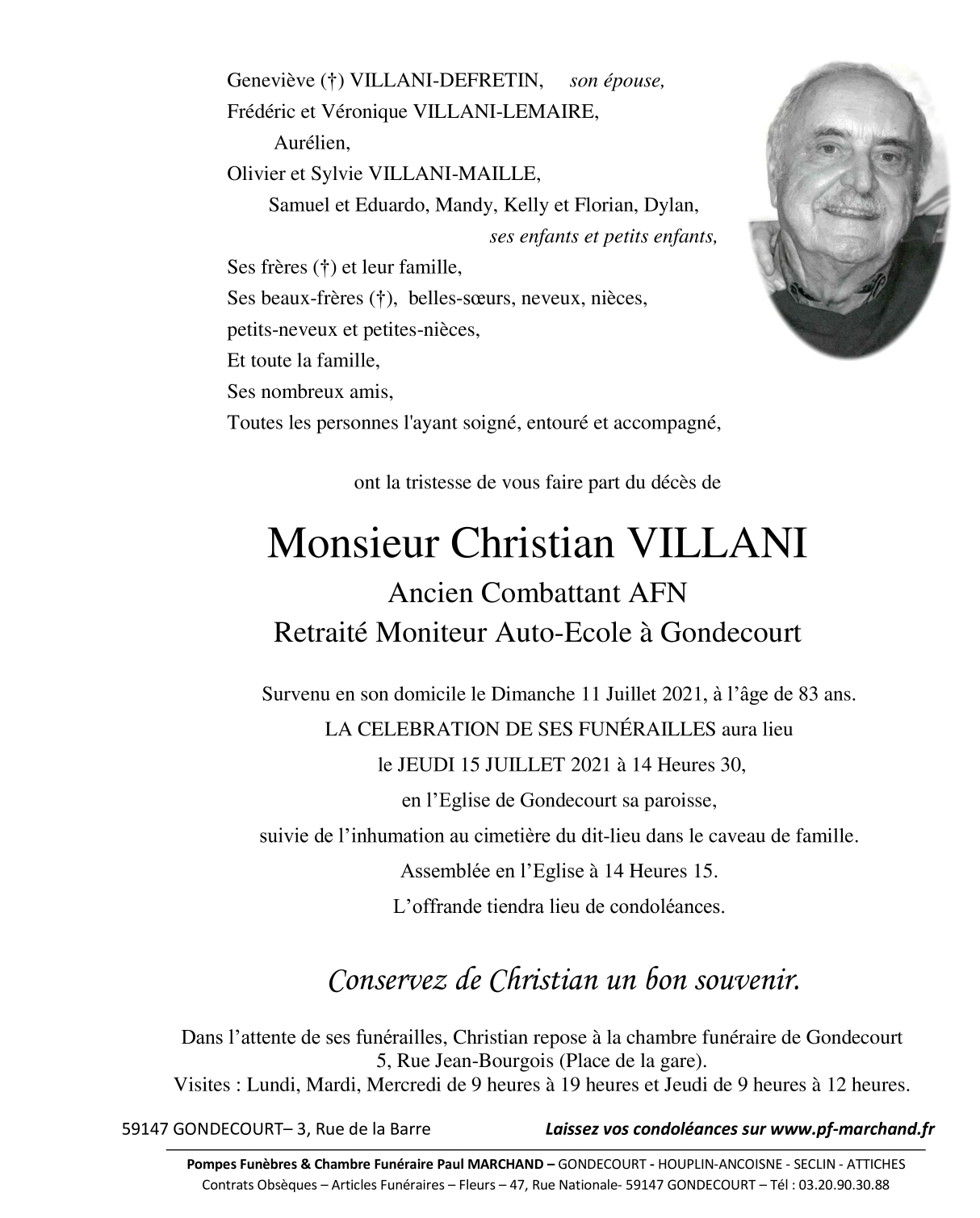 Image Annonce nécrologique de Christian VILLANI