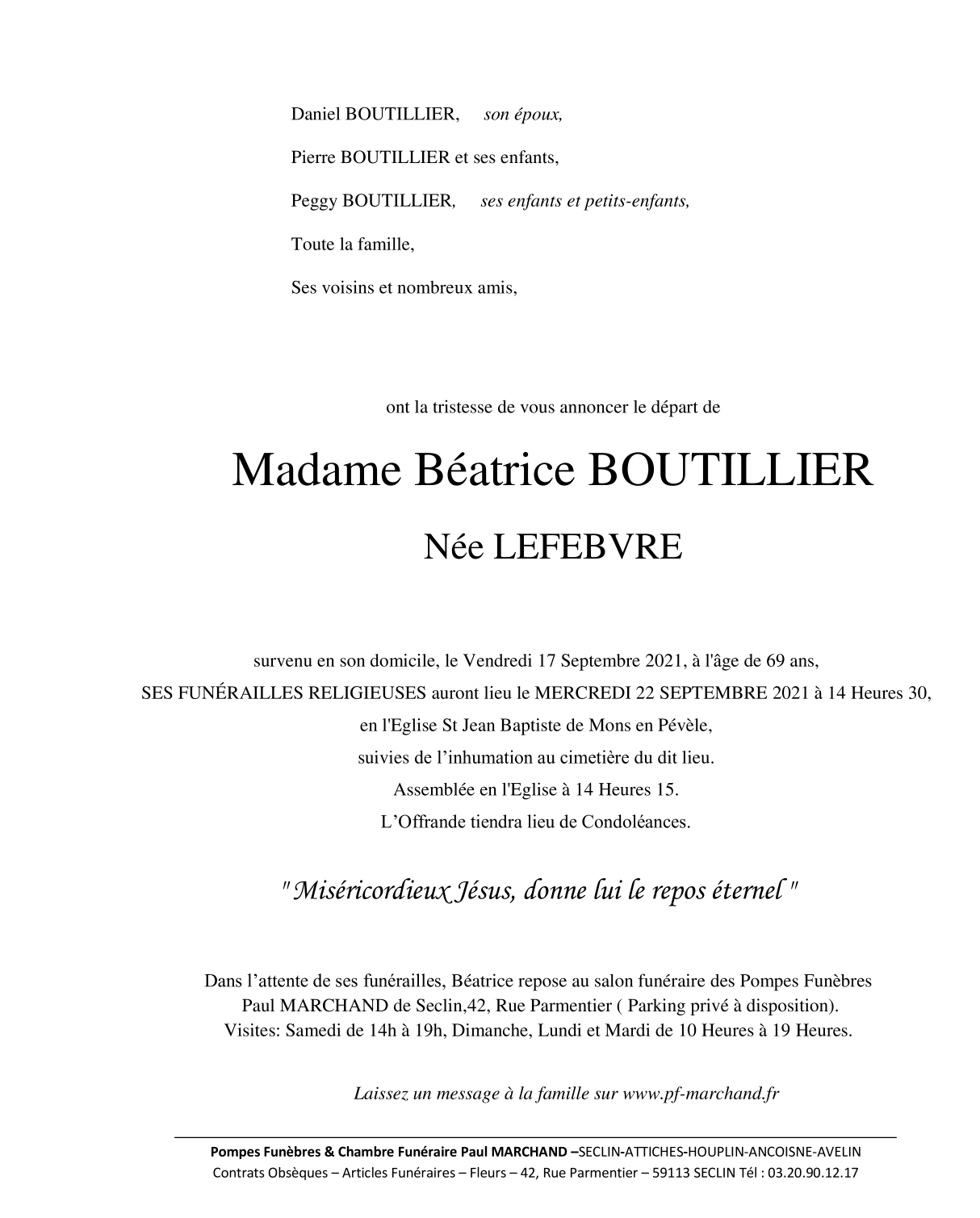 Image Annonce nécrologique de Béatrice BOUTILLIER