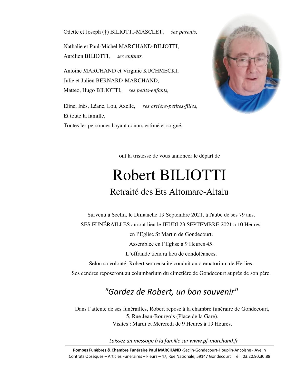 Image Annonce nécrologique de Robert BILIOTTI 