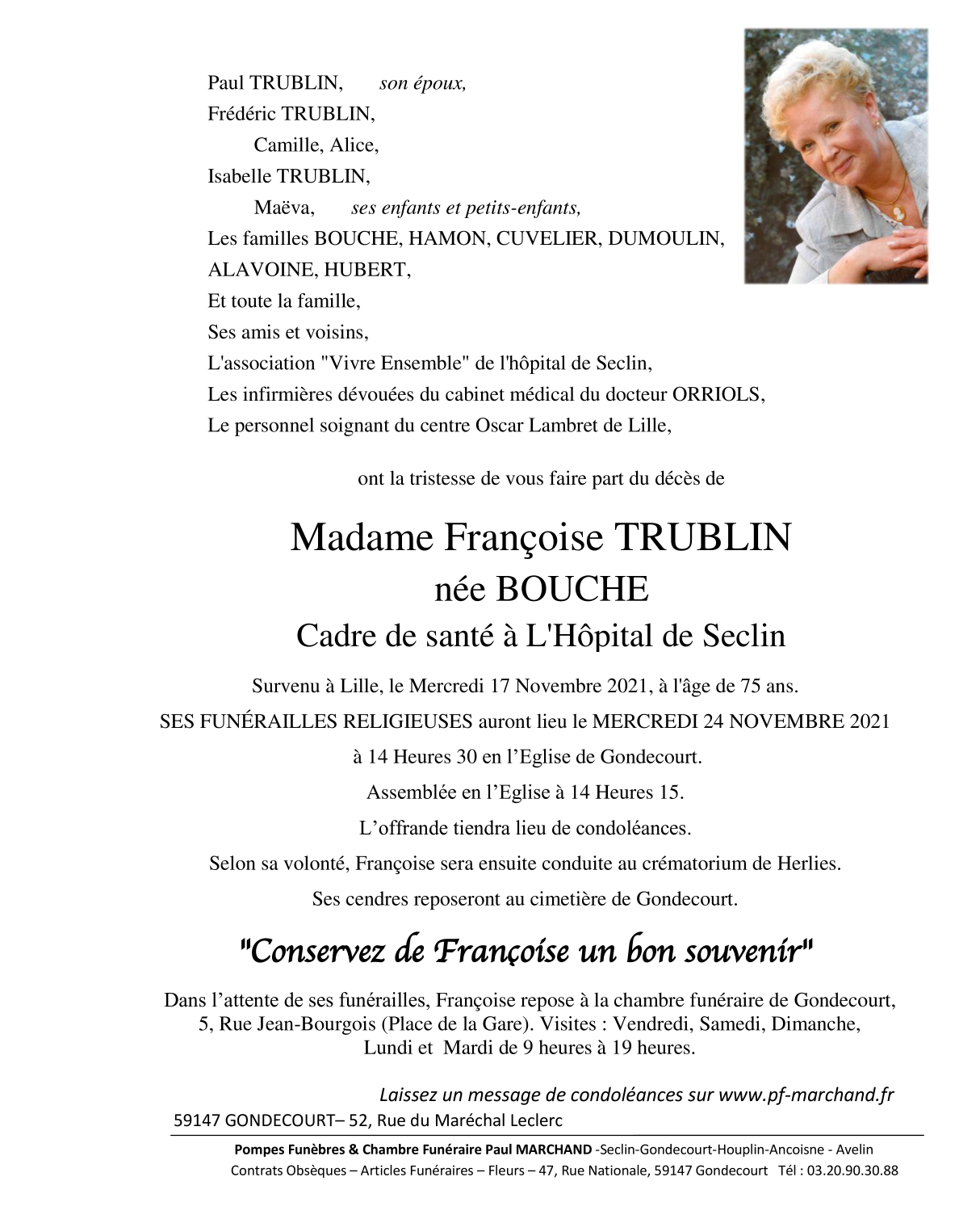 Image Annonce nécrologique de Françoise TRUBLIN
