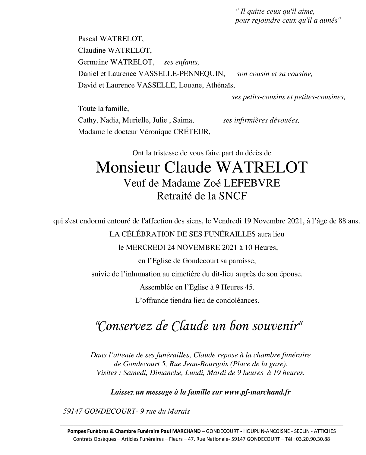 Image Annonce nécrologique de Claude WATRELOT