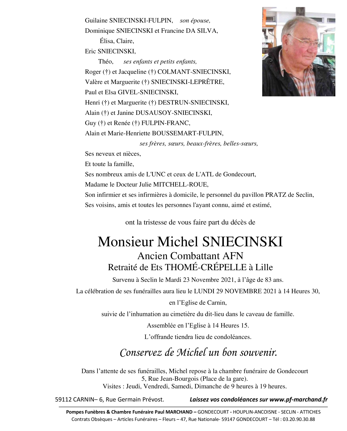 Image Annonce nécrologique de Michel SNIECINSKI