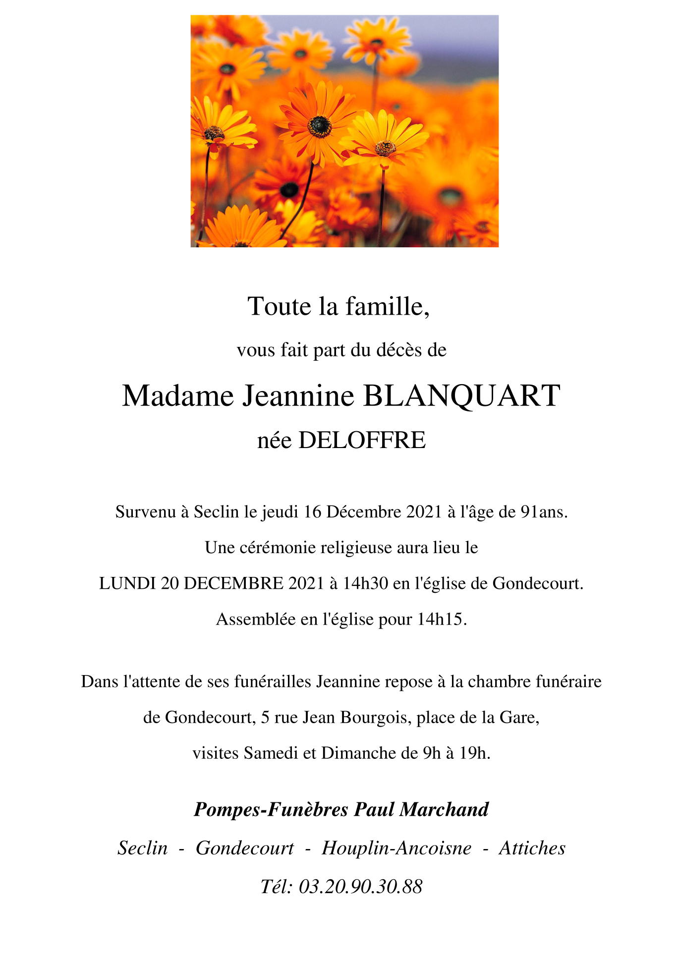 Image Annonce nécrologique de Jeannine BLANQUART