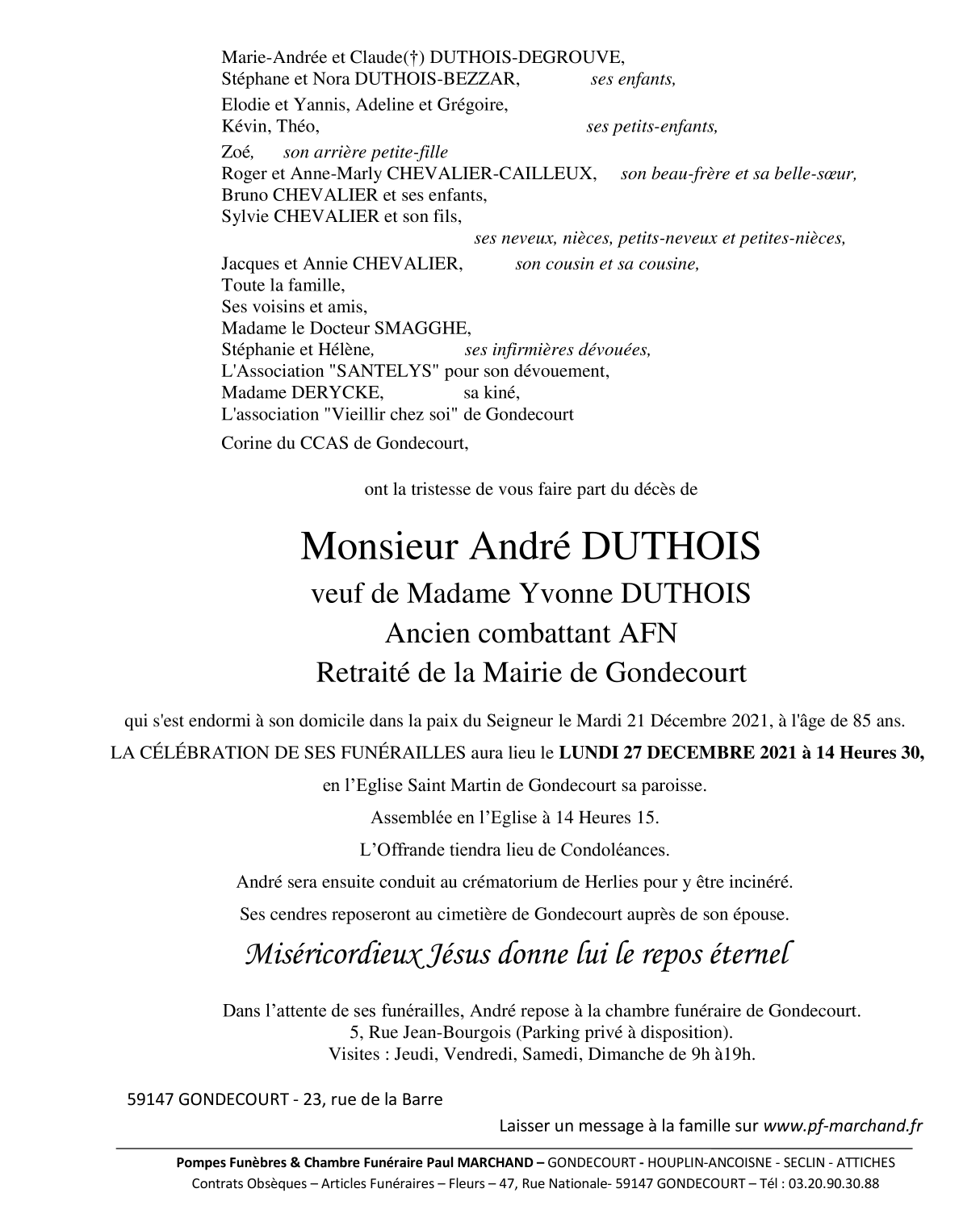 Image Annonce nécrologique de André DUTHOIS