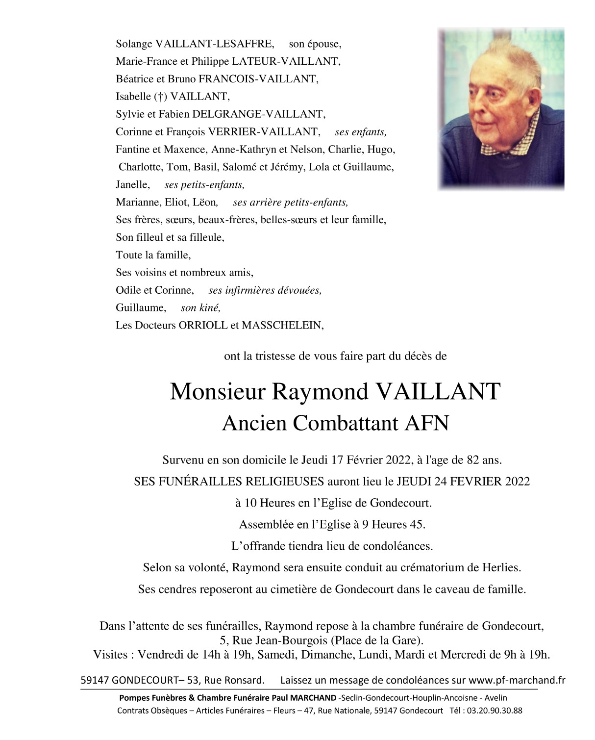 Image Annonce nécrologique de Monsieur Raymond VAILLANT