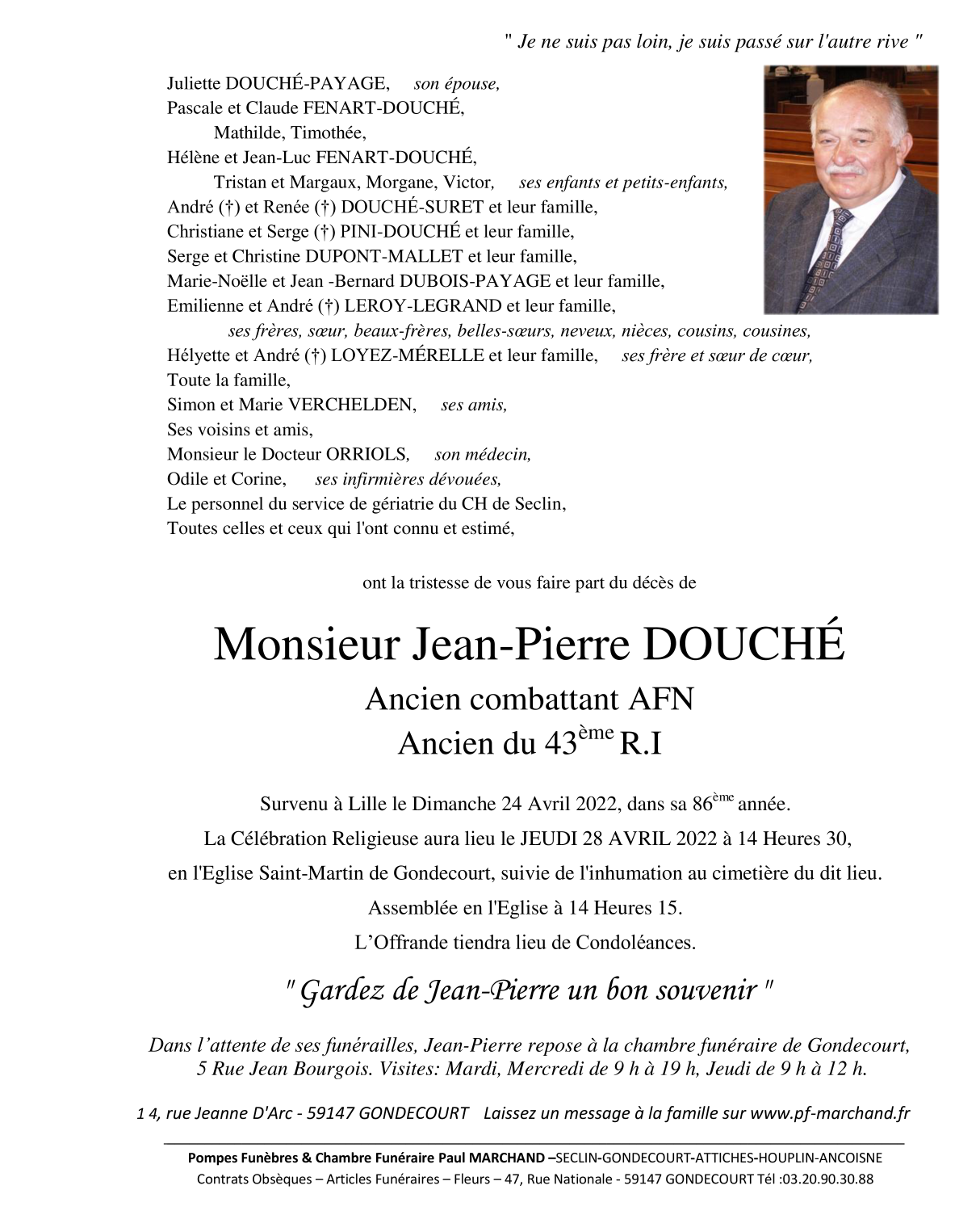 Image Annonce nécrologique de Monsieur Jean-Pierre DOUCHE