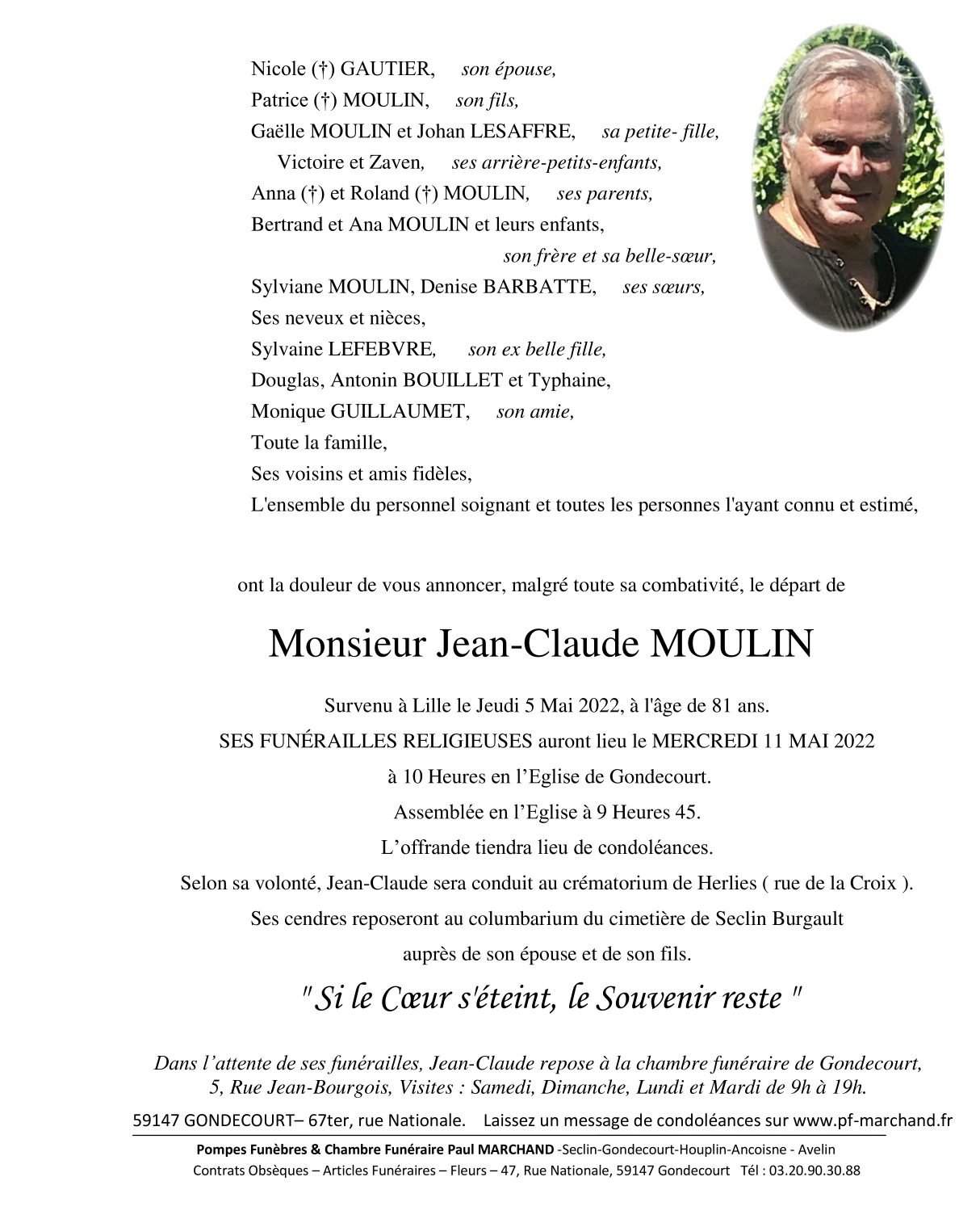 Image Annonce nécrologique de Monsieur Jean-Claude MOULIN