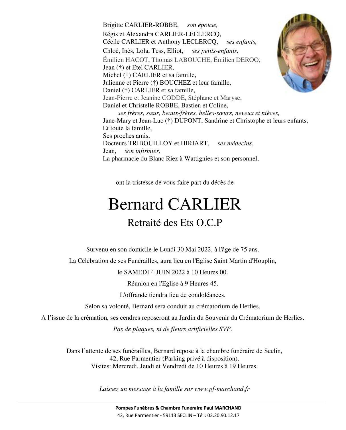 Image Pour voir le faire-part de Bernard CLIQUEZ-ICI