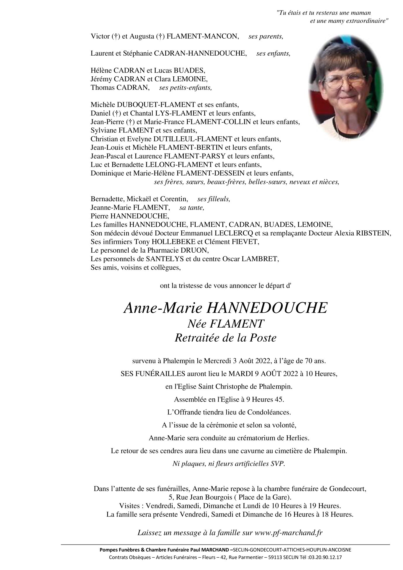 Image Pour voir le faire-part d'Anne-Marie Cliquez-ici