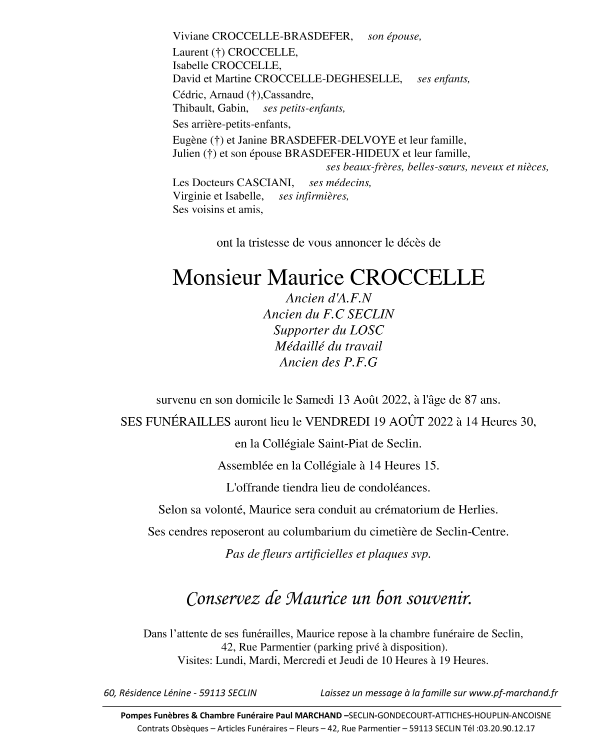 Image Pour voir le faire-part de Maurice Cliquez-ici