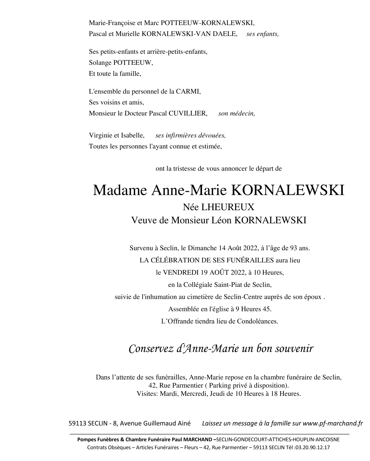 Image Pour voir le faire-part d'Anne-Marie Cliquez-ici