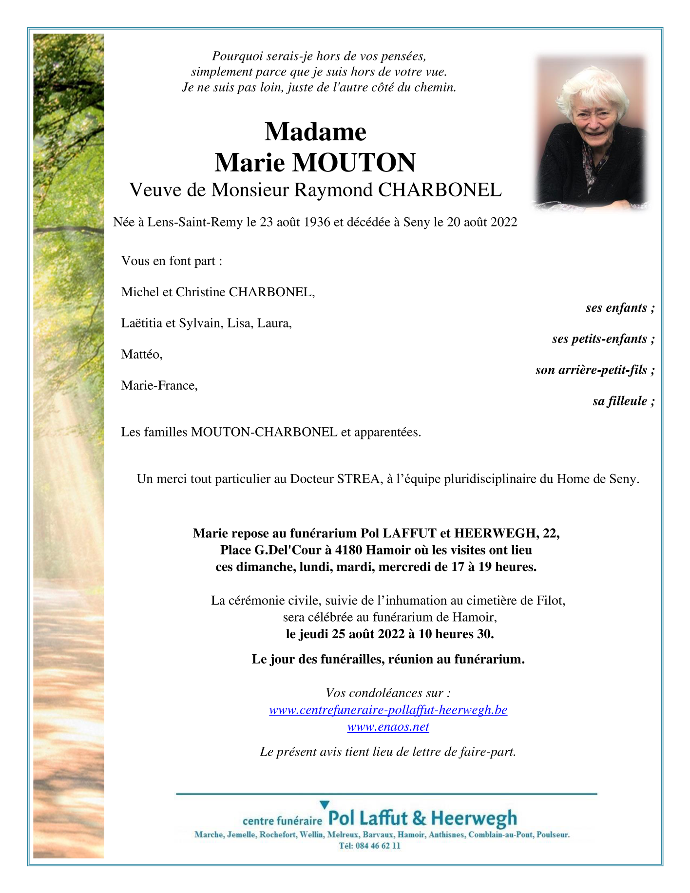 Avis De Décès Pompes Funèbres Generales St Pol-sur-ternoise