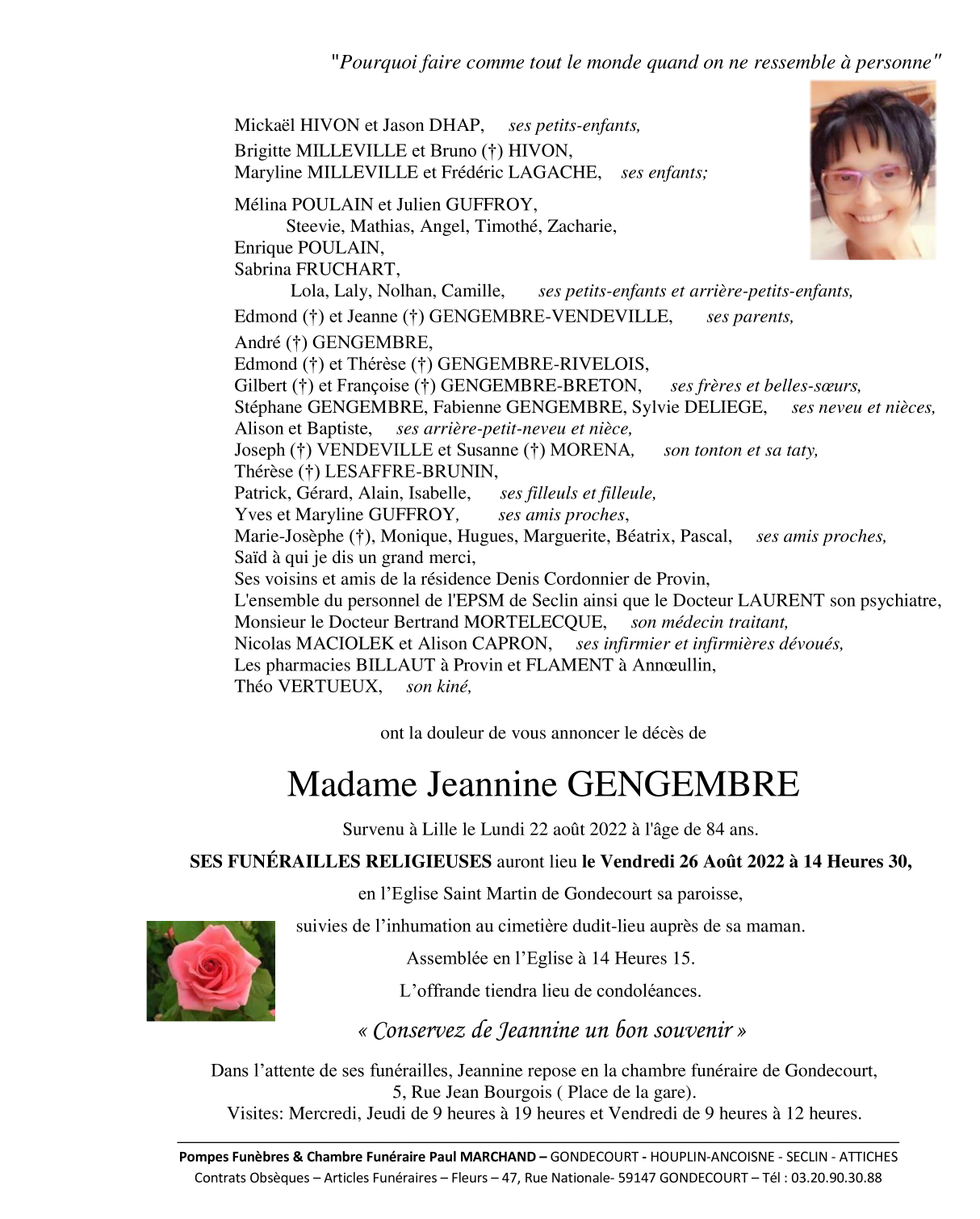 Image Annonce nécrologique de Madame Jeannine GENGEMBRE 