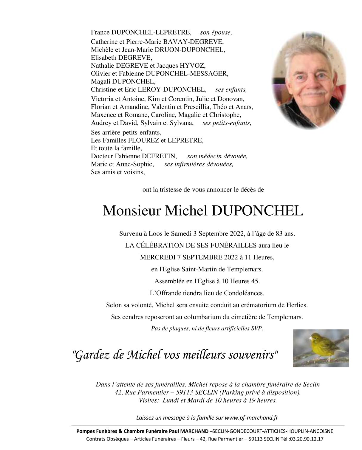 Image Pour voir le faire-part de Michel Cliquez-ici