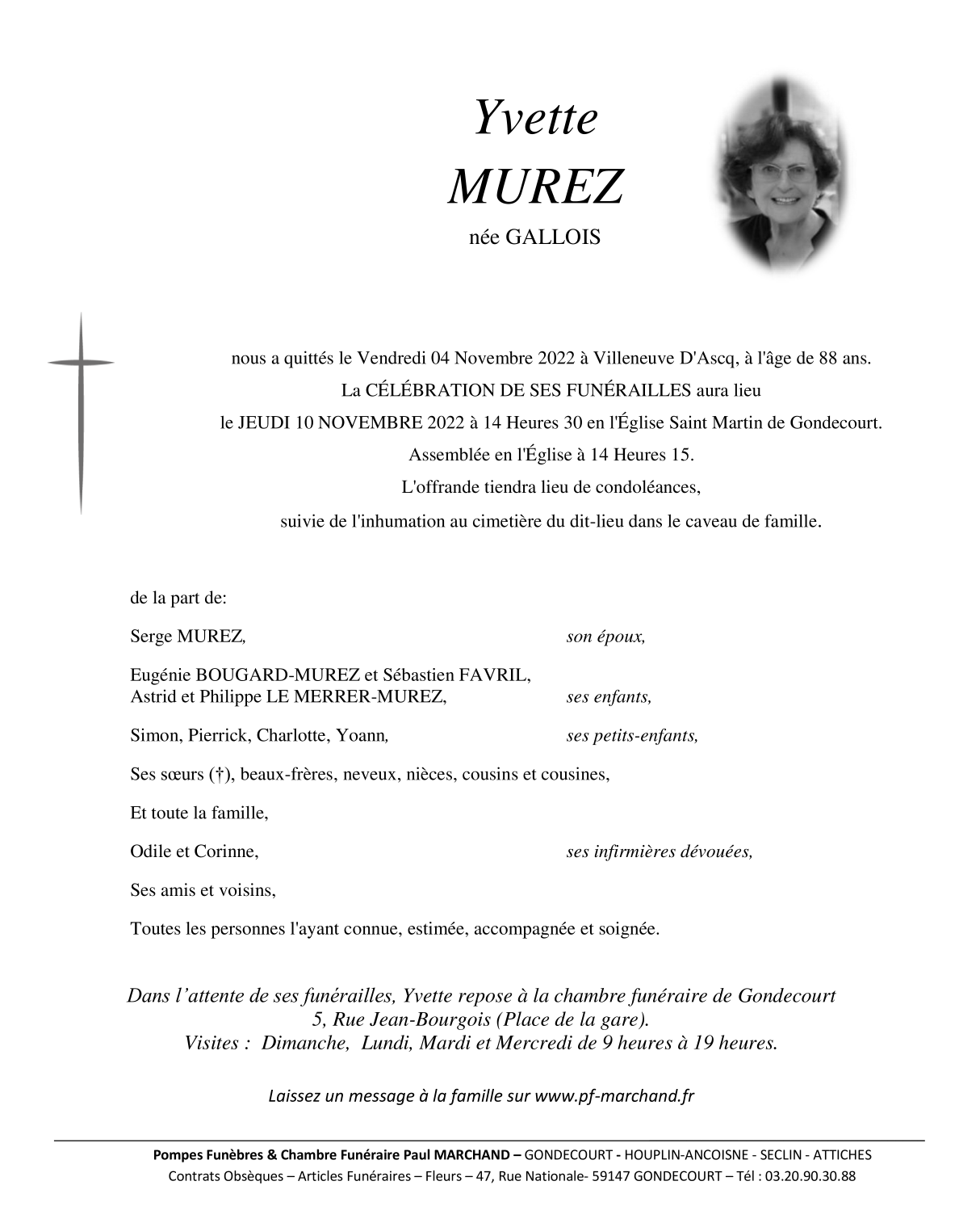 Image Annonce nécrologique de Madame Yvette MUREZ