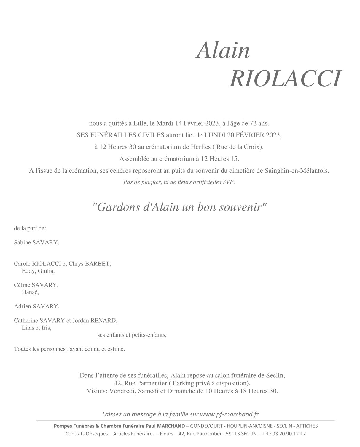 Image Pour voir le faire-part d'Alain Cliquez-ici
