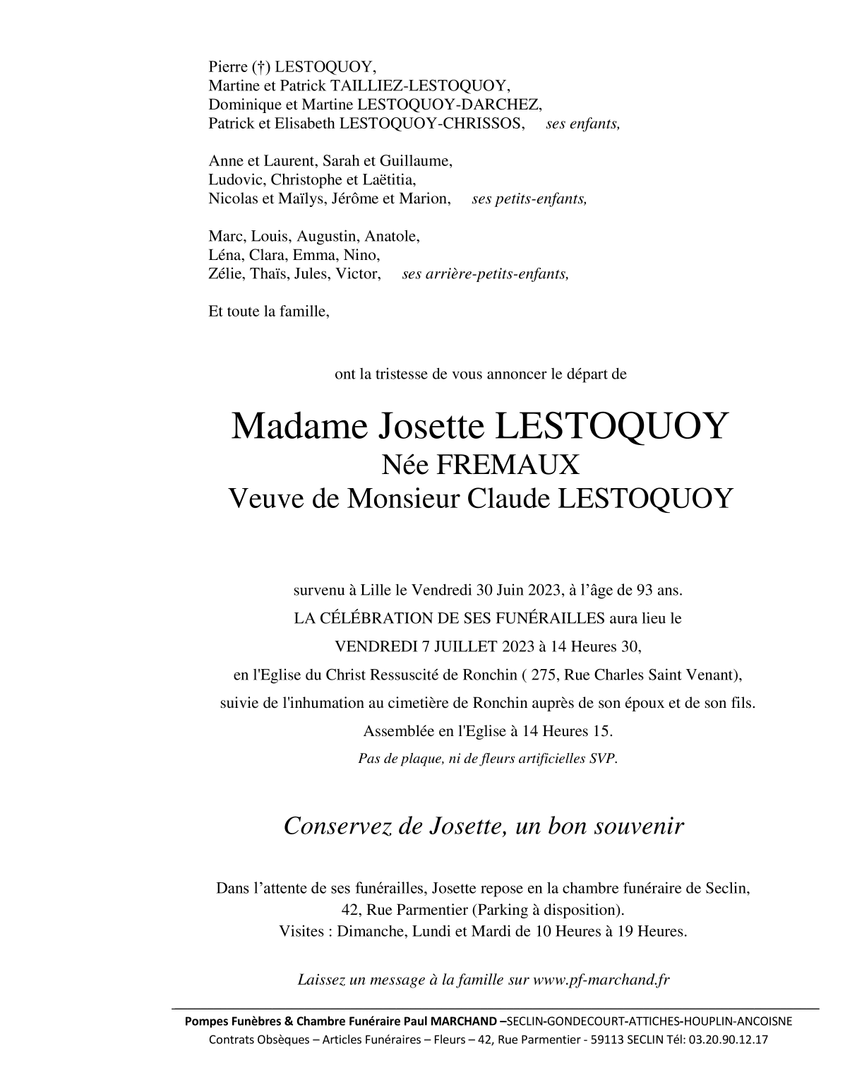 Image Pour voir le faire-part de Josette Cliquez-ici