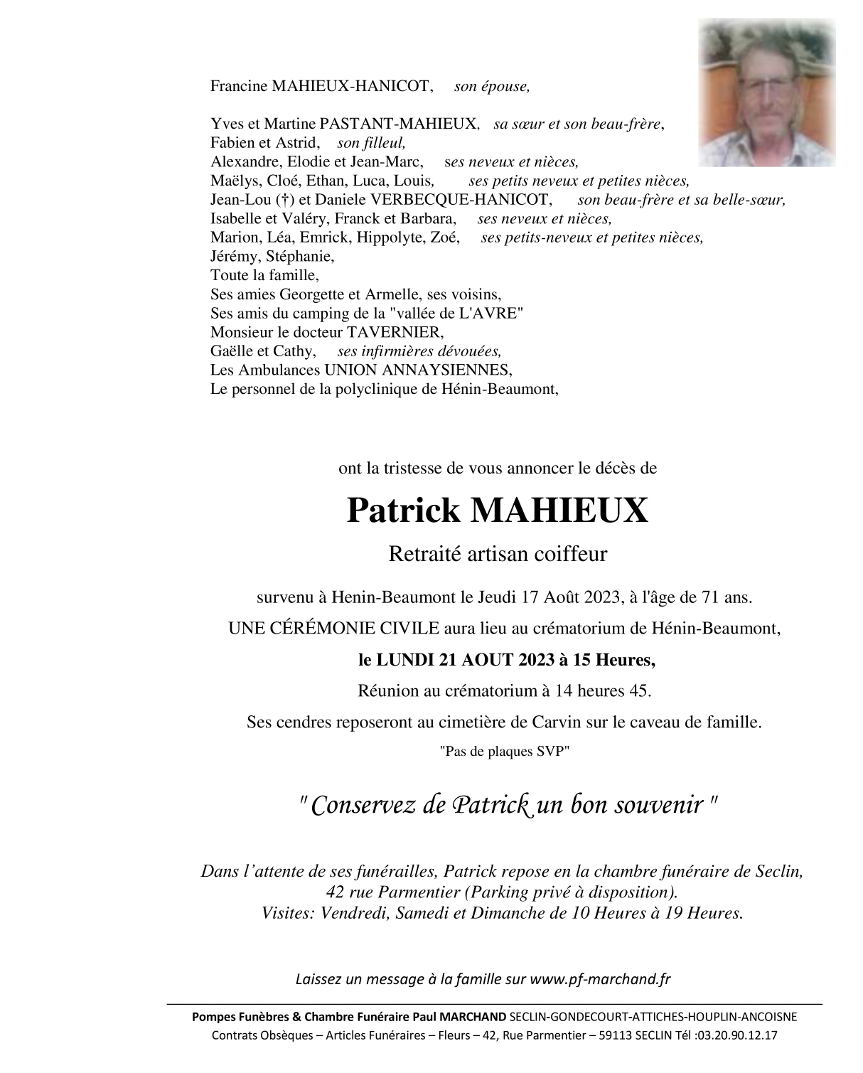 Image Pour voir le faire-part de Patrick Cliquez-ici