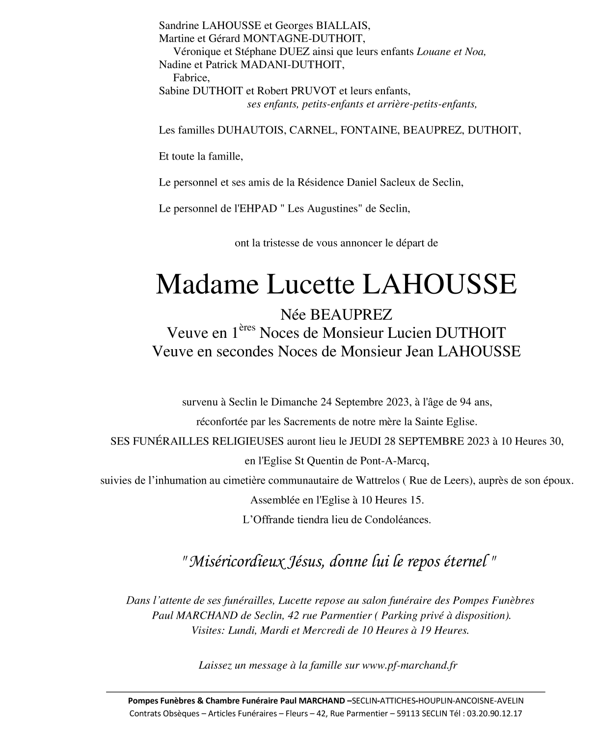 Image Pour voir le faire-part de Lucette Cliquez-ici