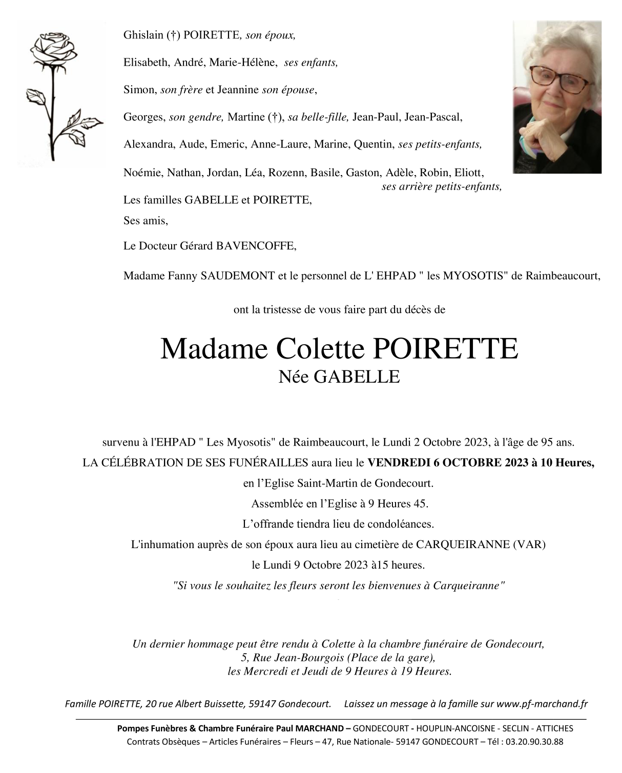 Image Annonce nécrologique de Madame Colette POIRETTE née GABELLE