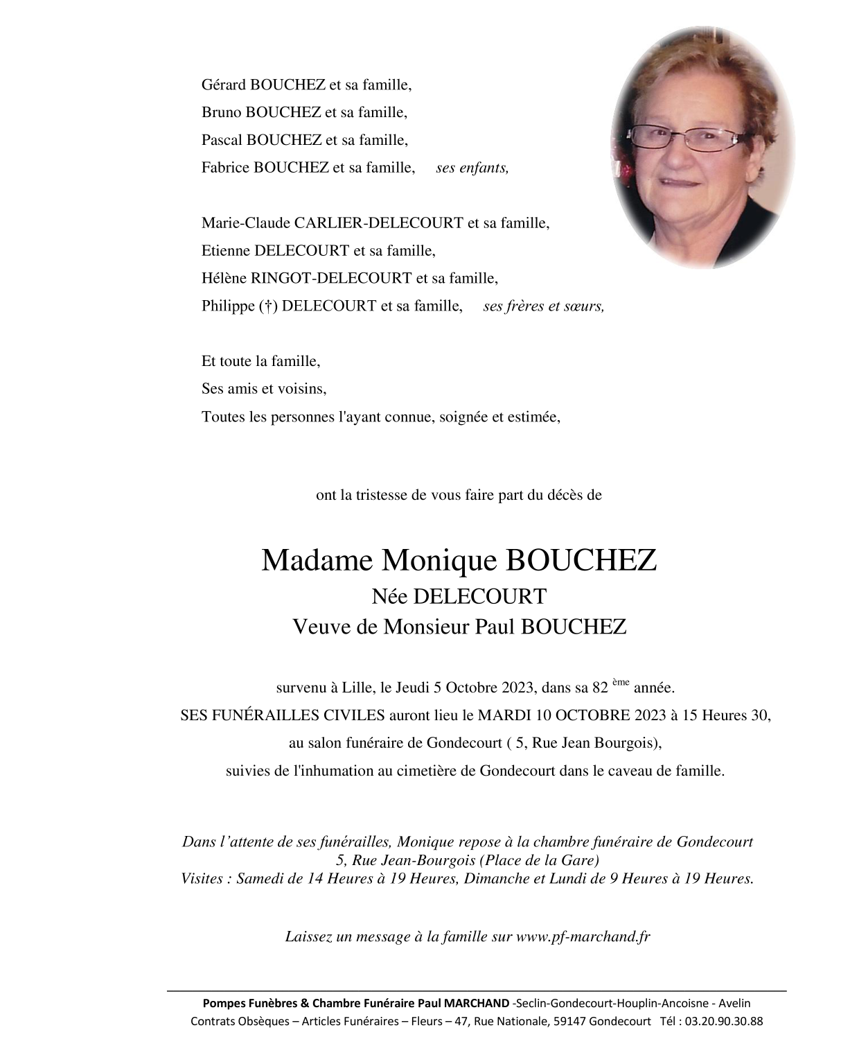 Image Annonce nécrologique de Monique BOUCHEZ née DELECOURT