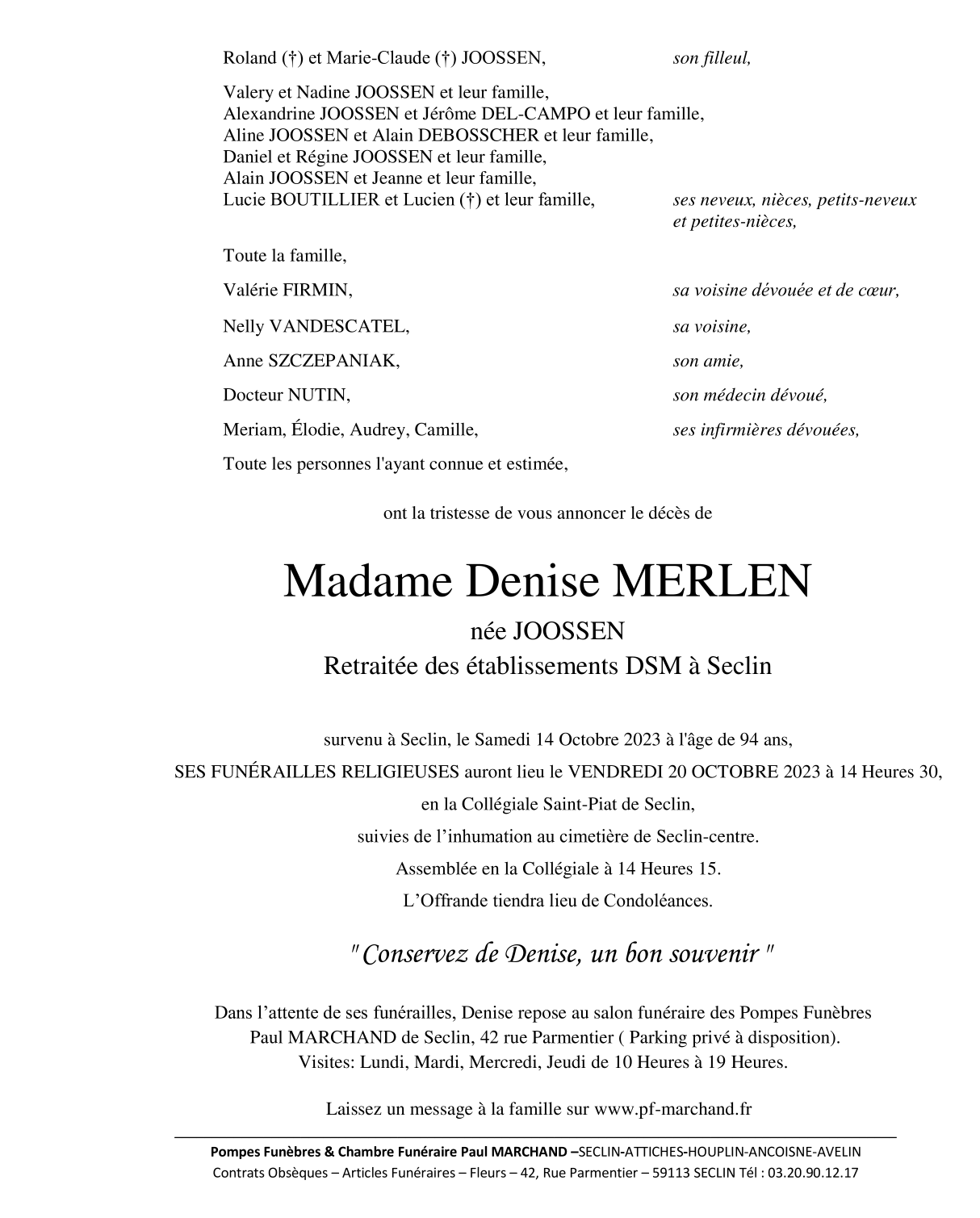 Image Pour voir le faire-part de Denise Cliquez-ici