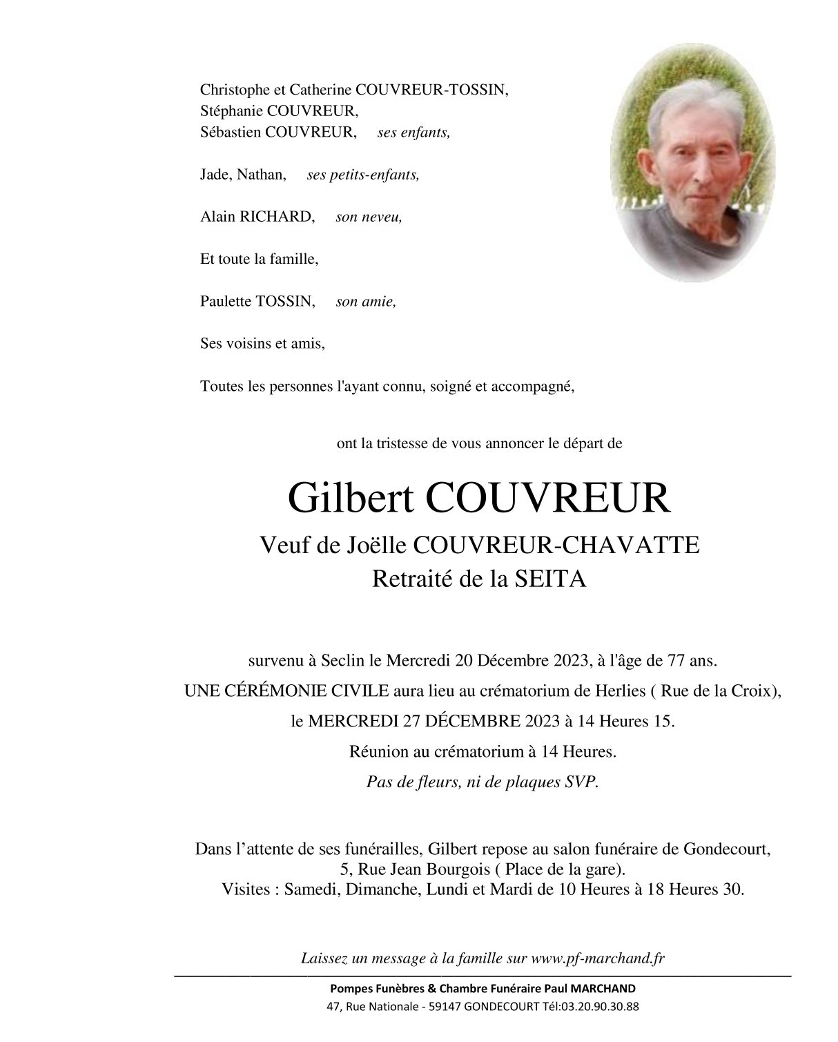 Image Pour voir le faire-part de Gilbert CLIQUEZ-ICI