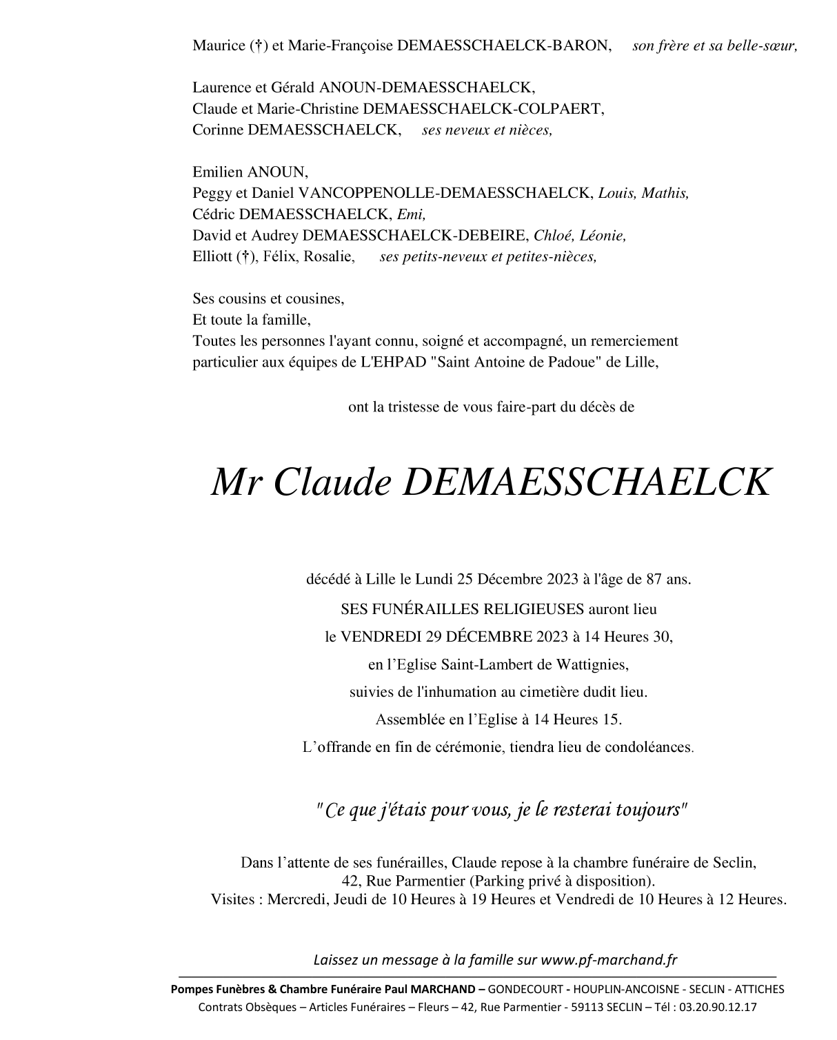Image Pour voir le faire-part de Claude Cliquez-ici