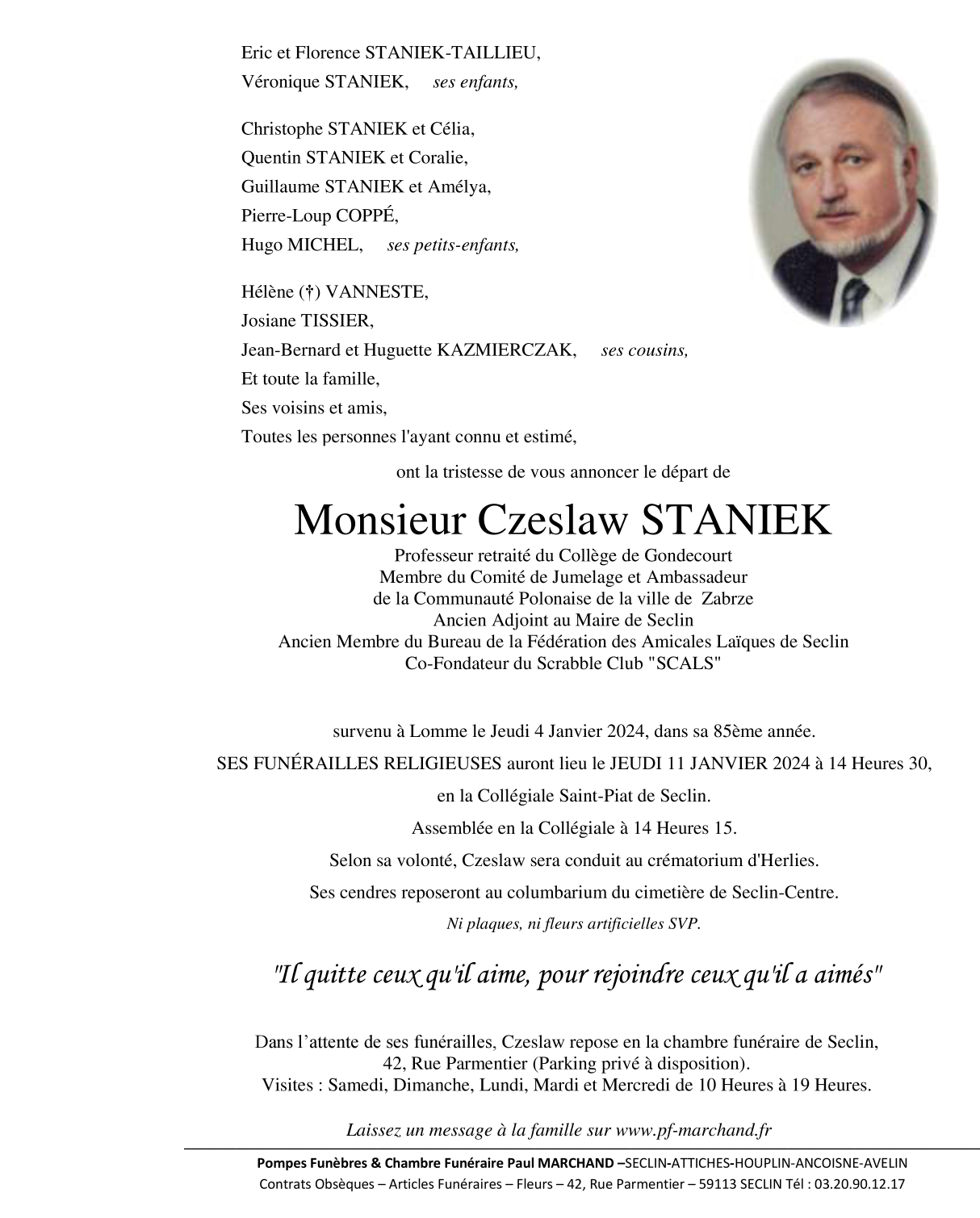 Image Pour voir le faire-part de Czeslaw Cliquez-ici