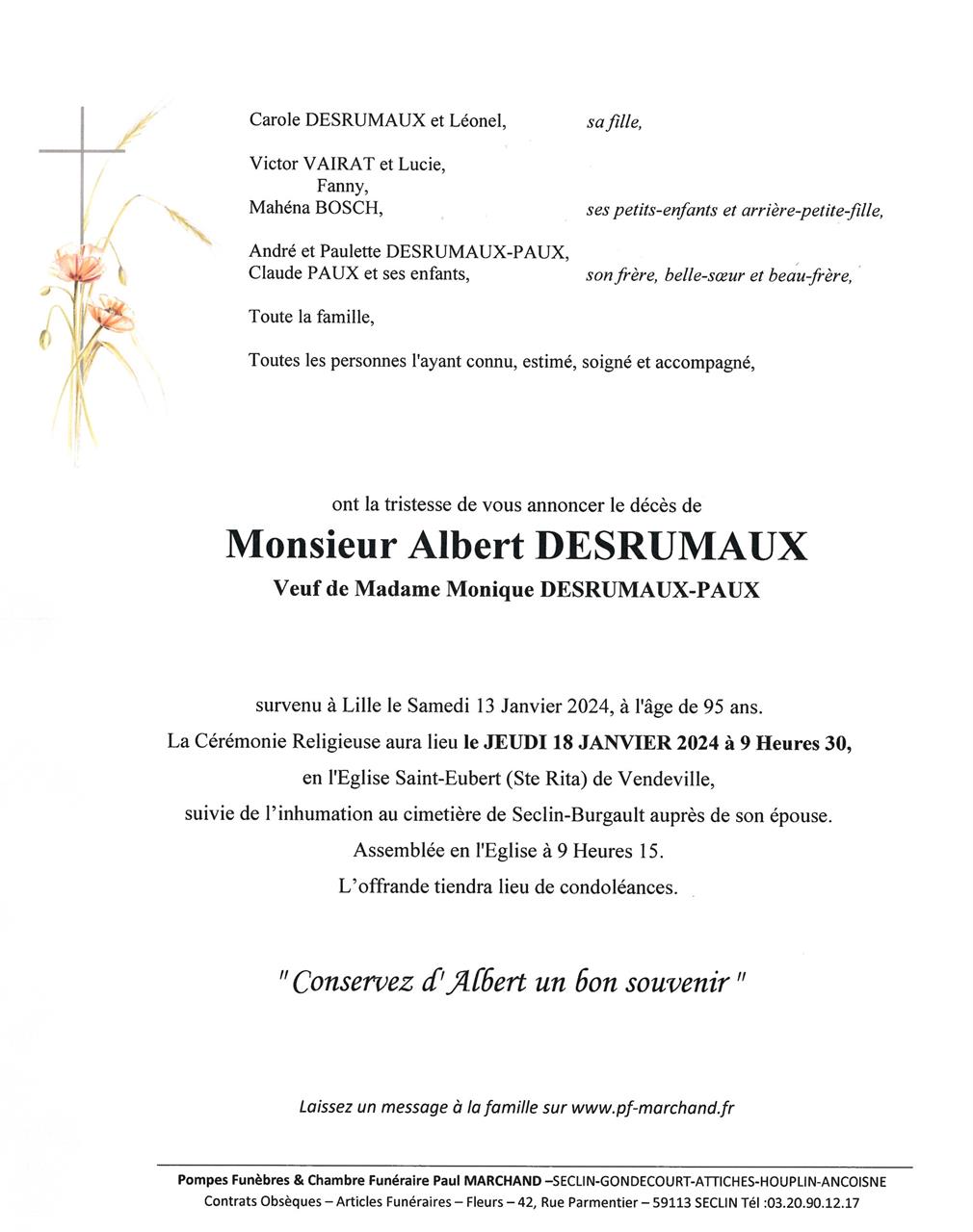 Image Pour voir le faire-part d' Albert Cliquez-ici