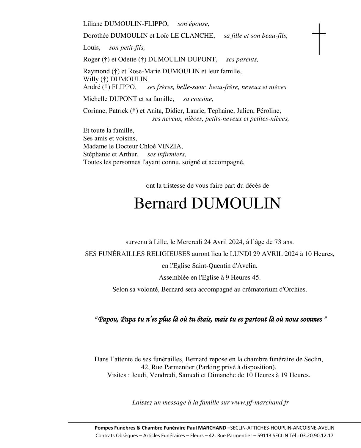 Image Pour voir le faire-part de Bernard CLIQUEZ ICI 
