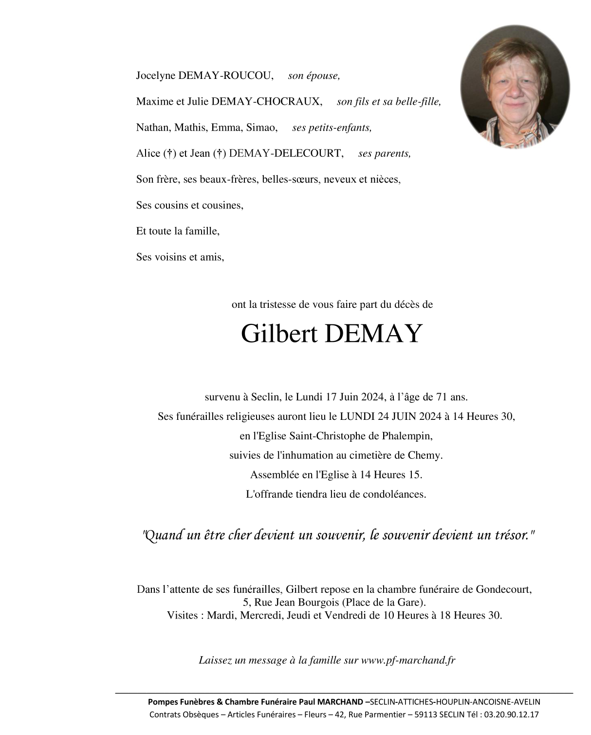 Image Pour voir le faire-part de Gilbert CLIQUEZ-ICI